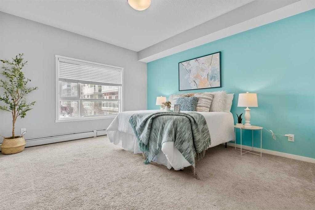 Teal accent bedroom staging